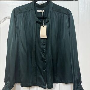NWT Doen Judith blouse 100% silk ALPINE GREEN
